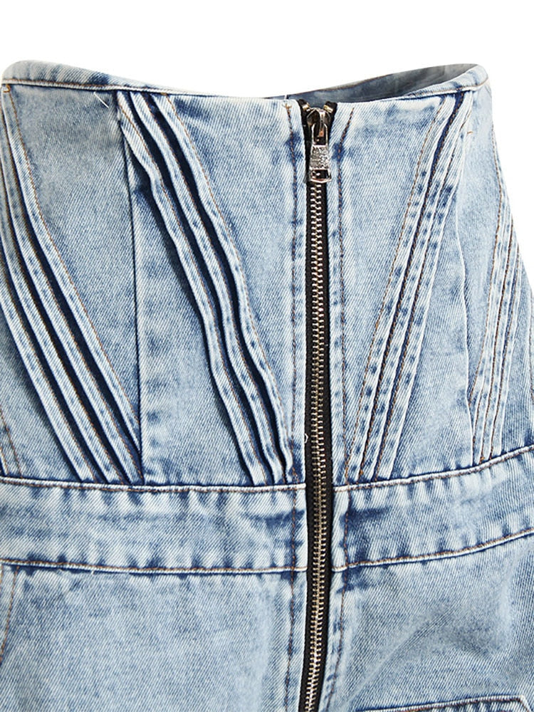 Pleated Zipper Denim Pants- Ready to Ship