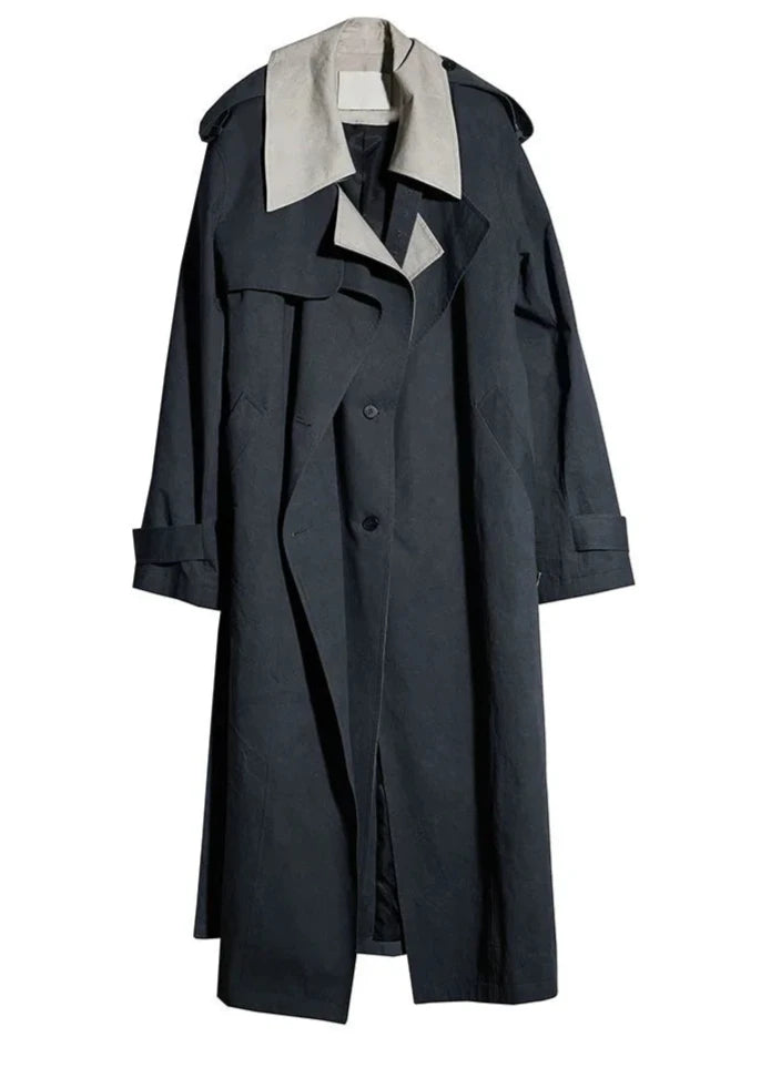 Color-block Big Size Long Trench Coat - Ready to Ship | UNUSUAL