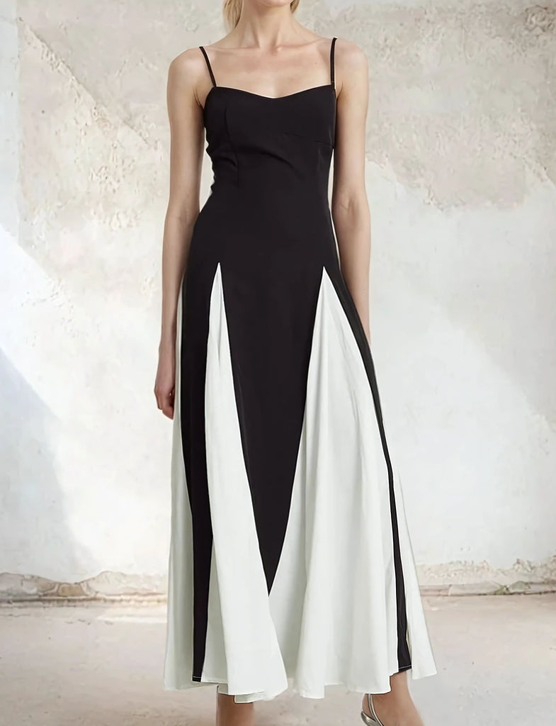 Elegant Black and White A Line Maxi Dress