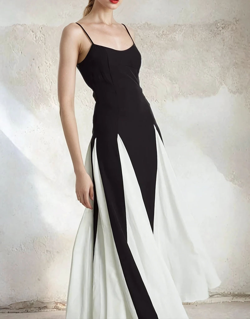 Elegant Black and White A Line Maxi Dress