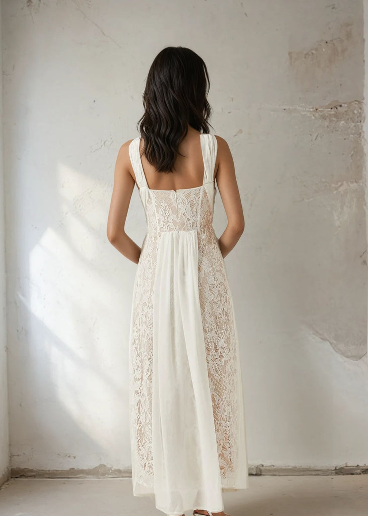 Elegant Lace Pleated Maxi Dress