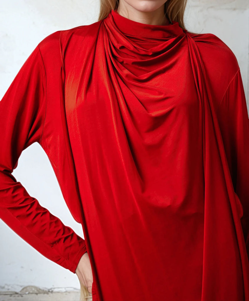 Mini Red Dress with attached scarf collar