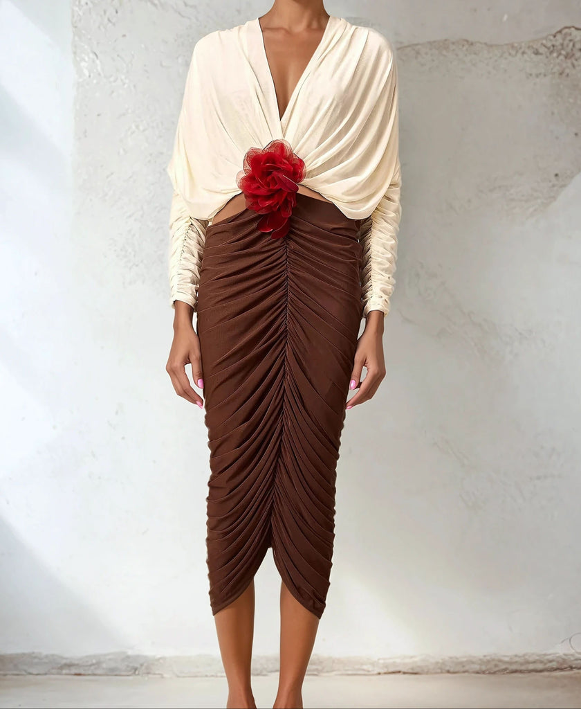 Hit Color Appliques Midi Dress