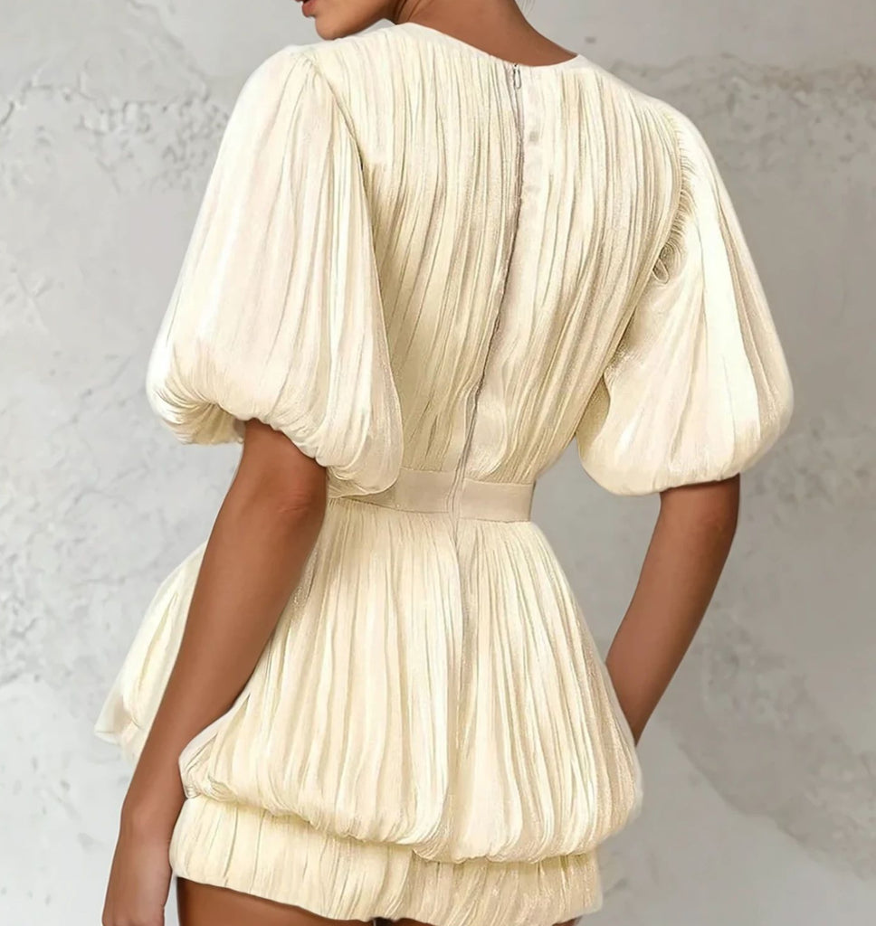 Appliques Mini Dress with Puff Sleeve