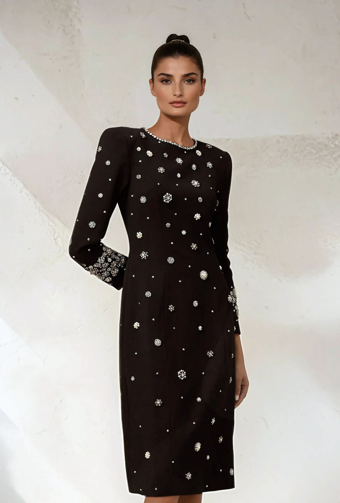 Diamonds Midi Dress with Round Neck