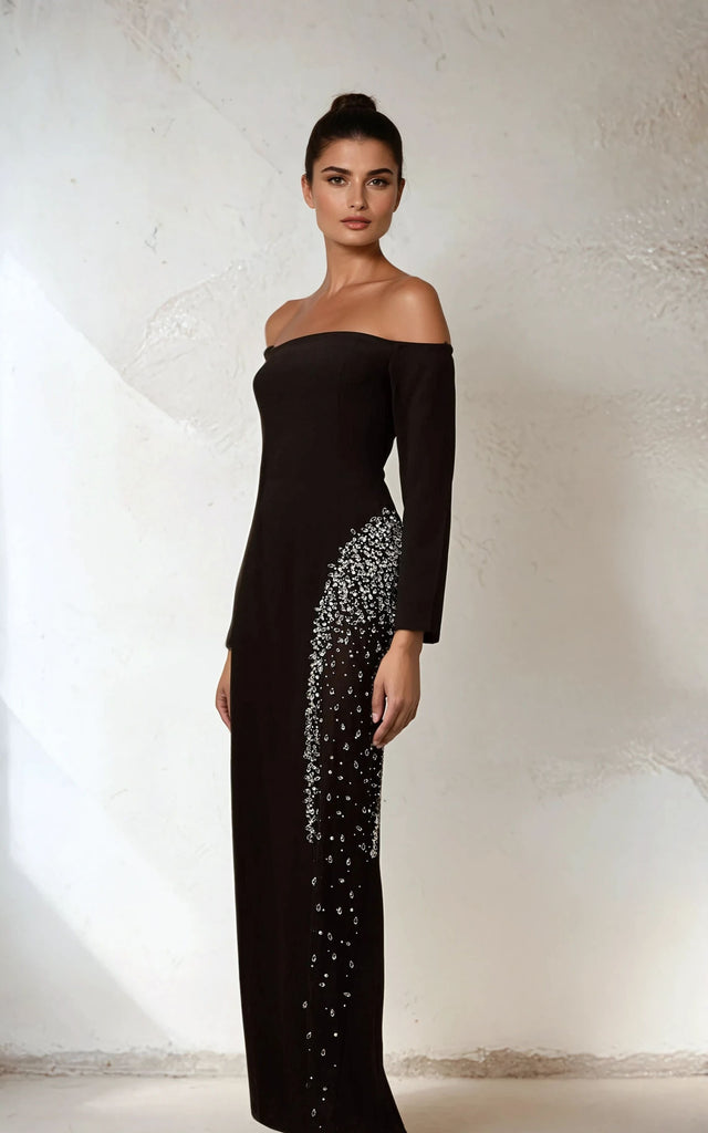Off Shoulders Diamonds Maxi Dress