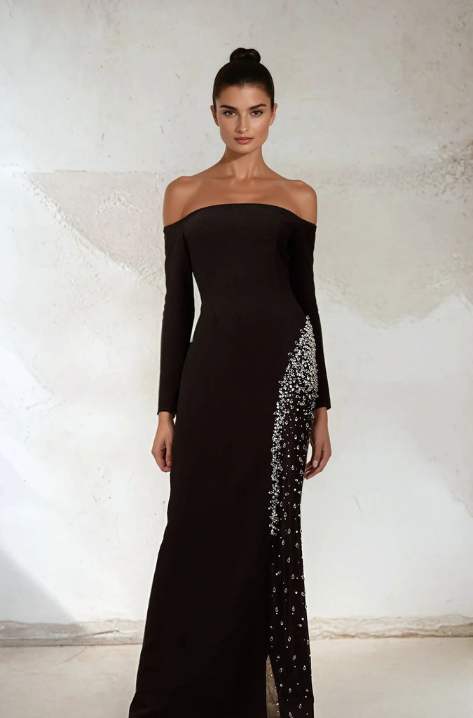 Off Shoulders Diamonds Maxi Dress