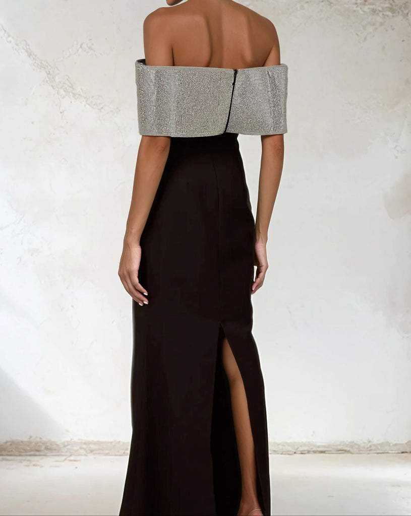 Diamonds Bow Off Shoulders Maxi Dress
