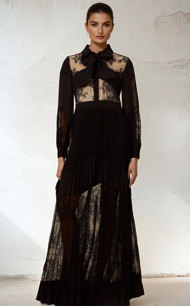 Lace Pleated Maxi Dress