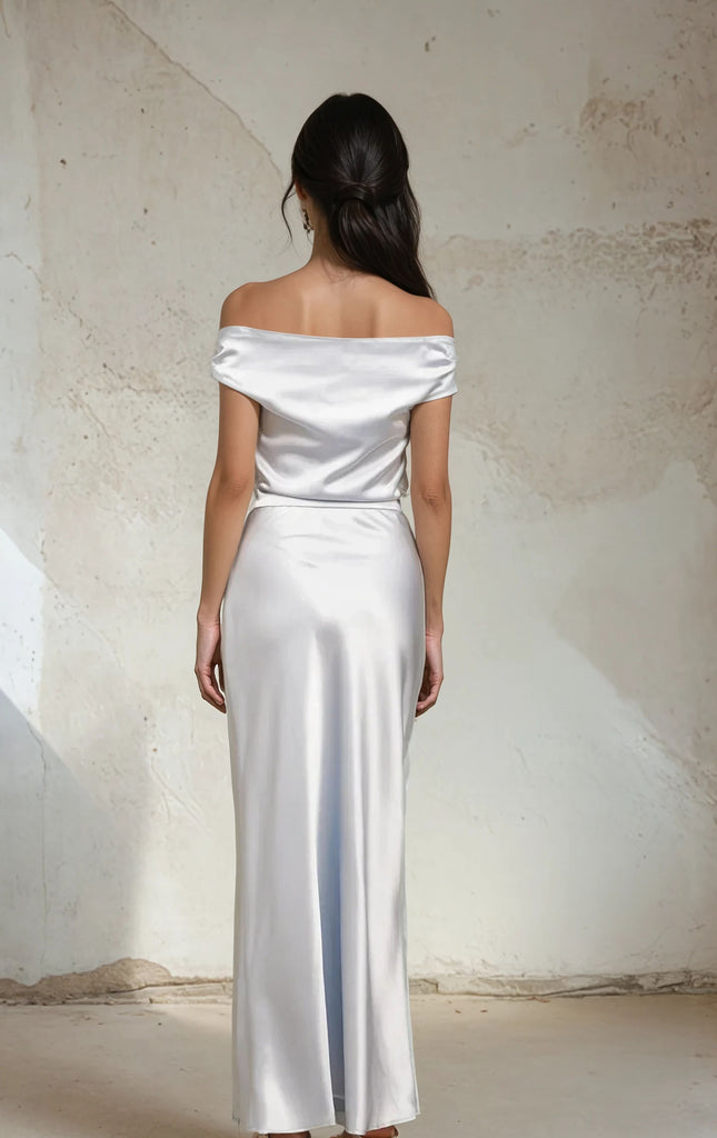 Elegant Off Shoulder Folds Midi Dress
