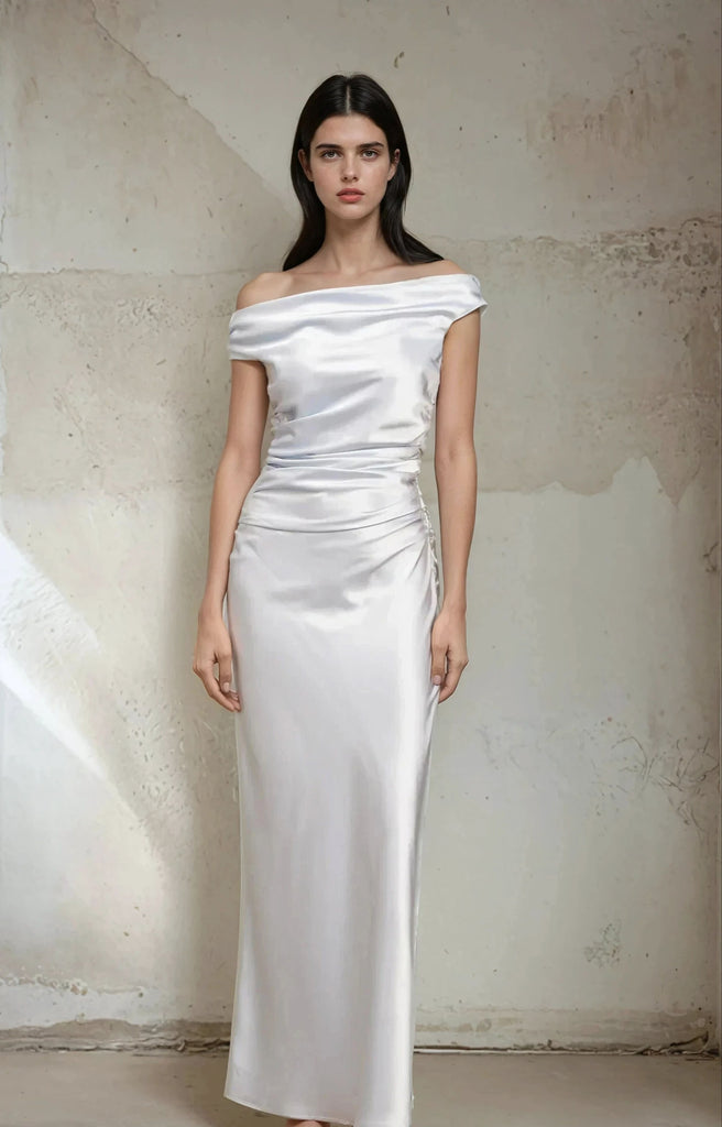 Elegant Off Shoulder Folds Midi Dress