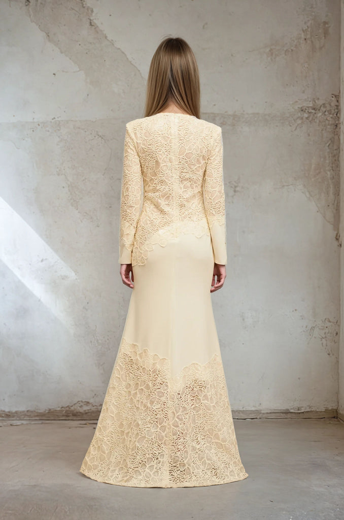 Elegant Lace Evening Maxi Dress with Long Sleeves