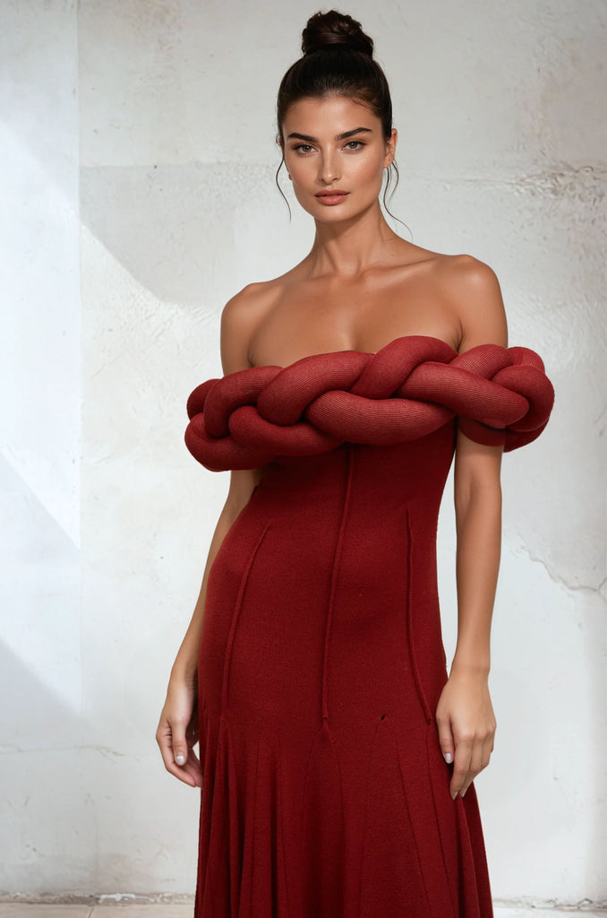 Elegant Knitted Pleated Maxi Dress