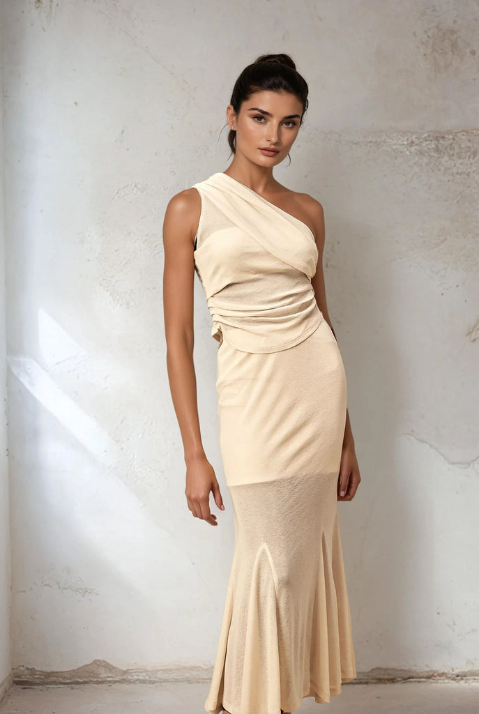 Two Piece Sets  (Folds Top with High Waist  Skirt )
