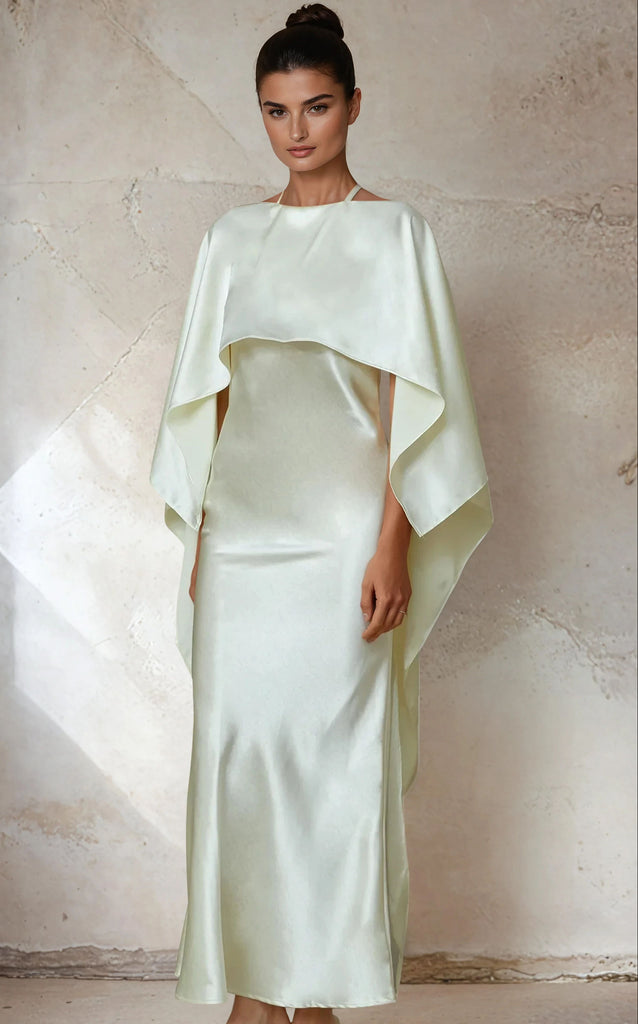 Elegant Stain Dress with Shawl Sleeve