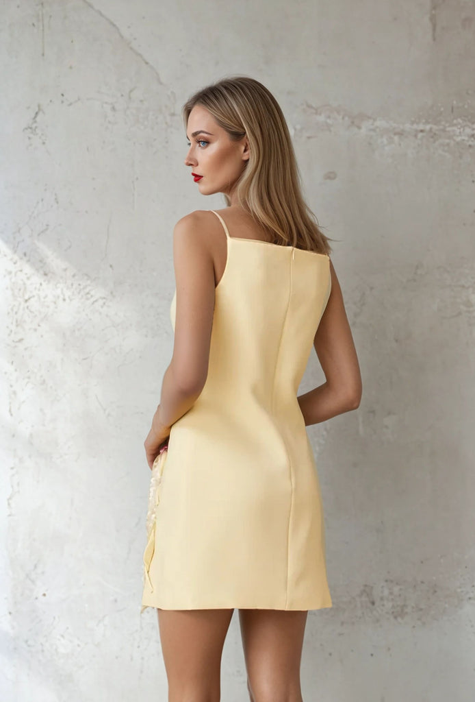 Yellow 3D floral mini dress
