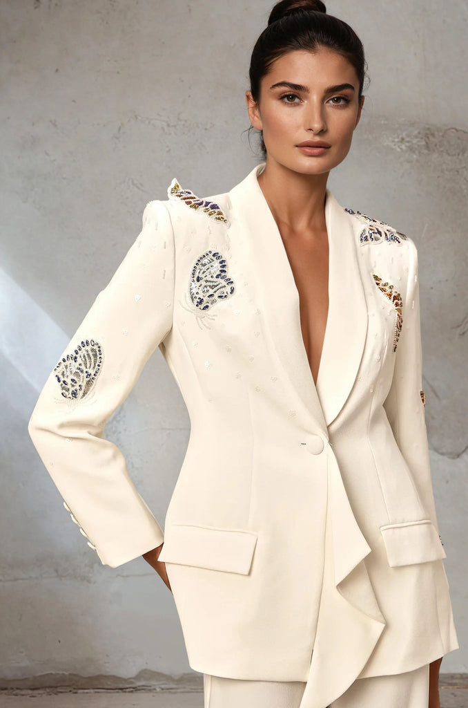 Two Pieces Suit Set ( Butterfly Blazer with Wide Leg Pants)