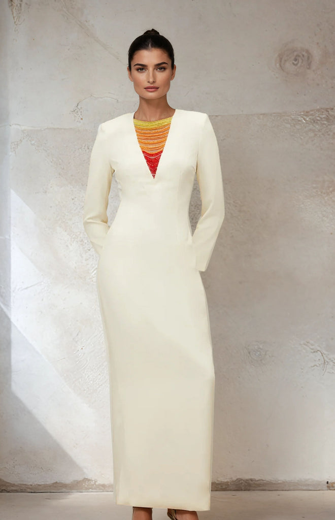 Evening Maxi Dress with Colorful Chain Collar