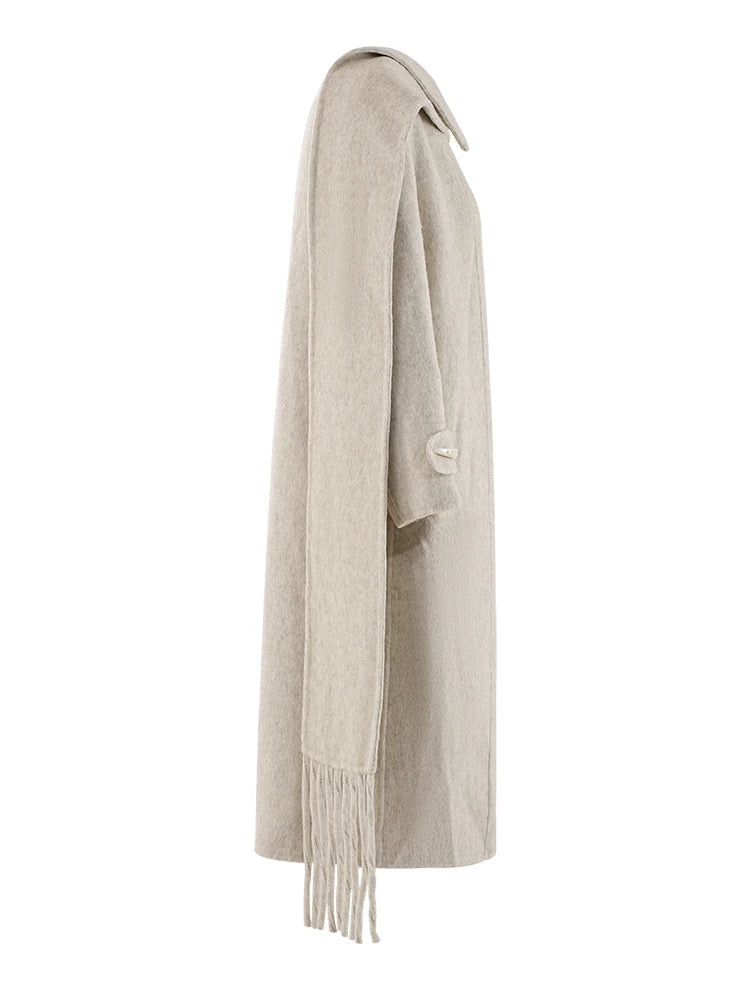 Woolen Coat with Detachable Scarf Collar