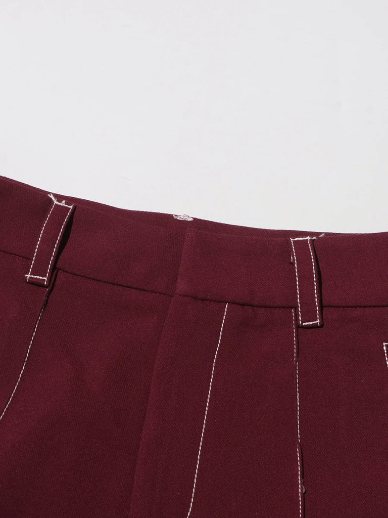 Burgundy Two Piece Set (Belted Blazer with Pants)