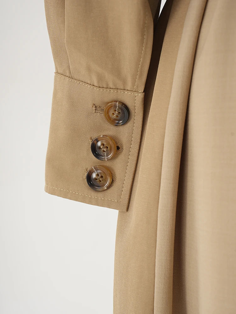 Pleated Belted Trench with Stand Collar