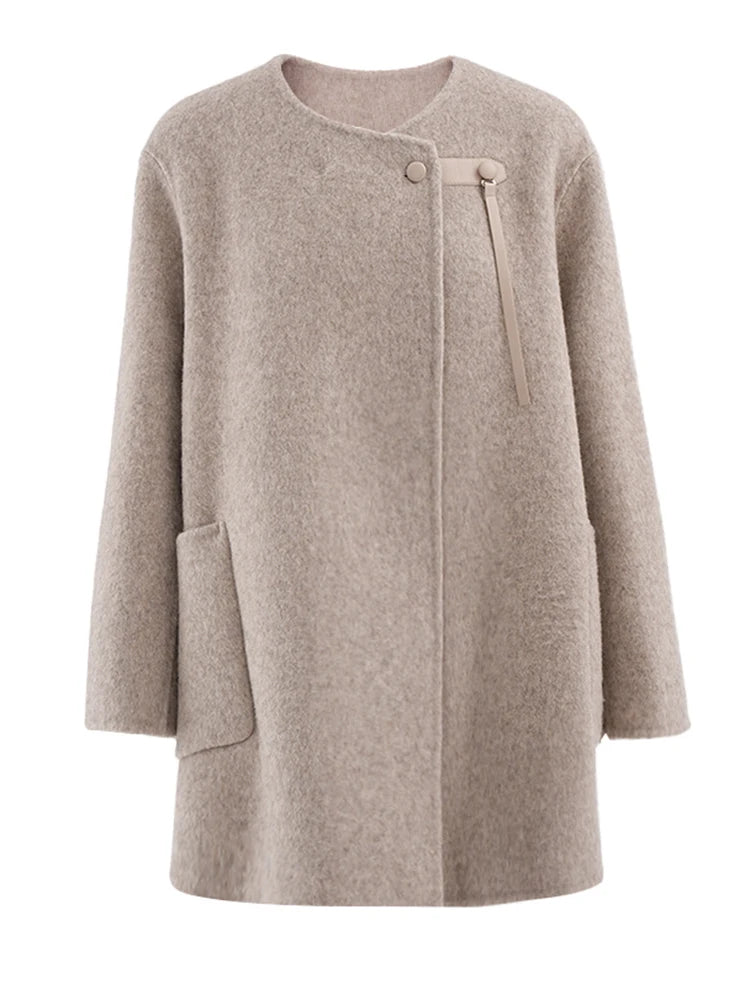 Big Size Pocket Elegant Woolen Coat