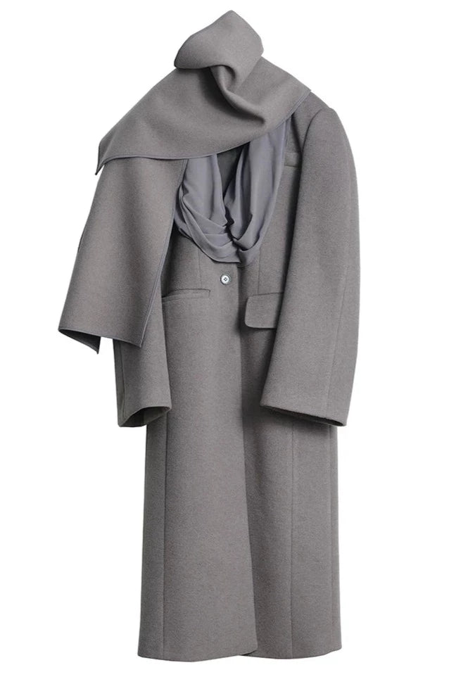 Gray Woolen Coat With Scarf
