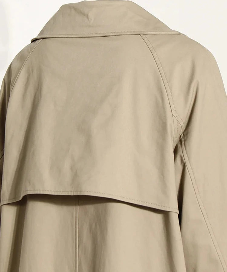 Khaki Pocket Big Size Long Trench Windbreaker