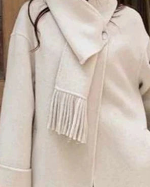 Big Size Woolen Coat With Scarf