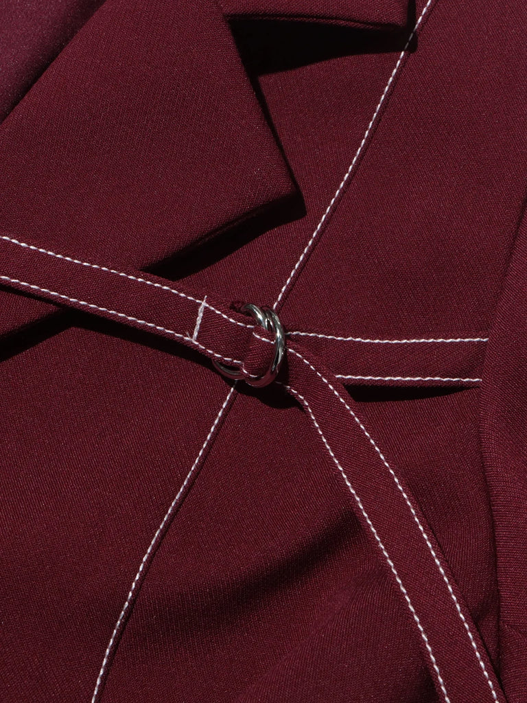 Burgundy Two Piece Set (Belted Blazer with Pants)