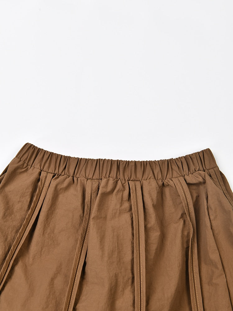 Brown Hollow Out Skirt with High Elastic Waist