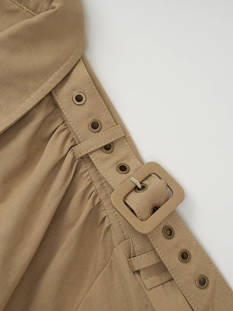 Pleated Belted Trench with Stand Collar