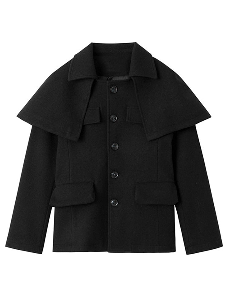 Short Black Woolen Coat