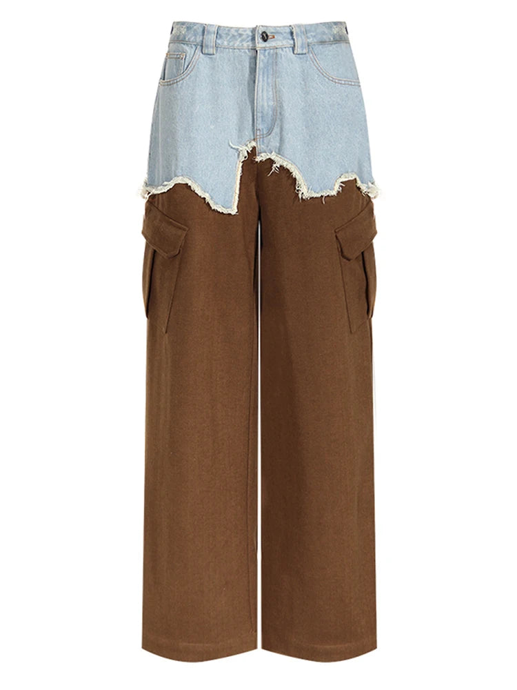 Two Piece Brown Denim Suit (Short  Blazer and Wide Leg Pants )