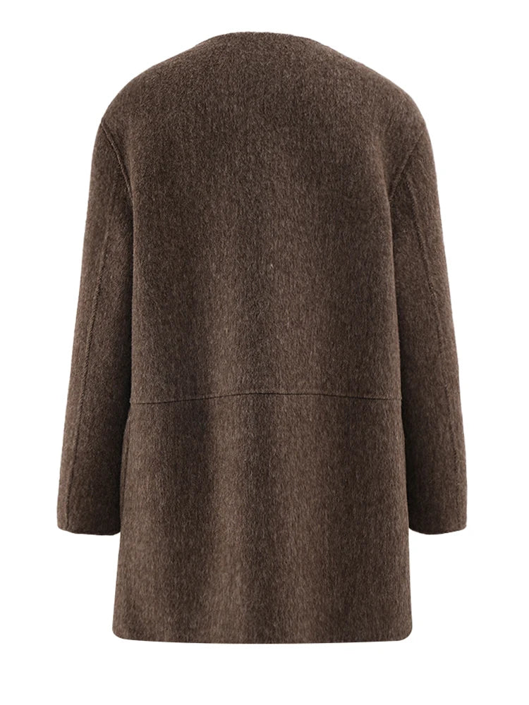 Big Size Pocket Elegant Woolen Coat