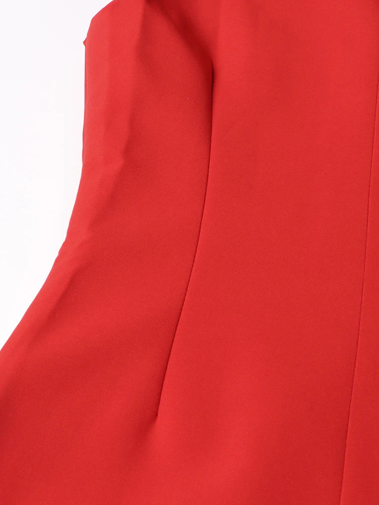 Red Midi Dress with Long Collar