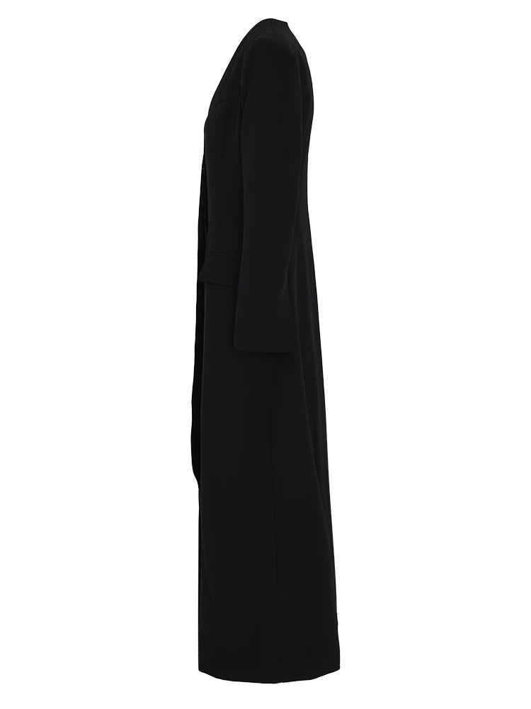 Black Button Elegant Long Blazer