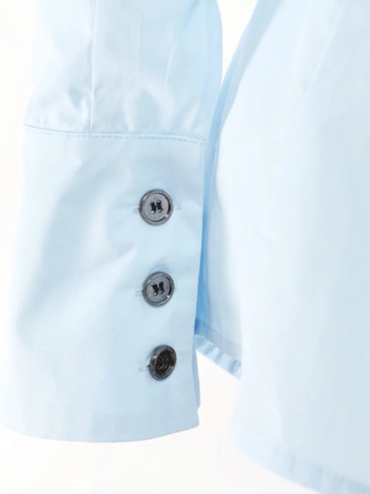 Blue Button Blouse with Square Collar