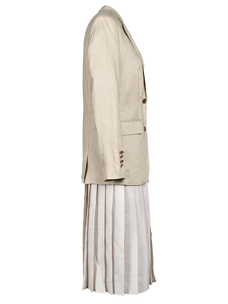 Beige Pleated Long Blazer