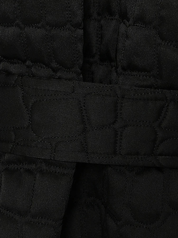 Black Big Size Belted Warm Cotton-padded Coat