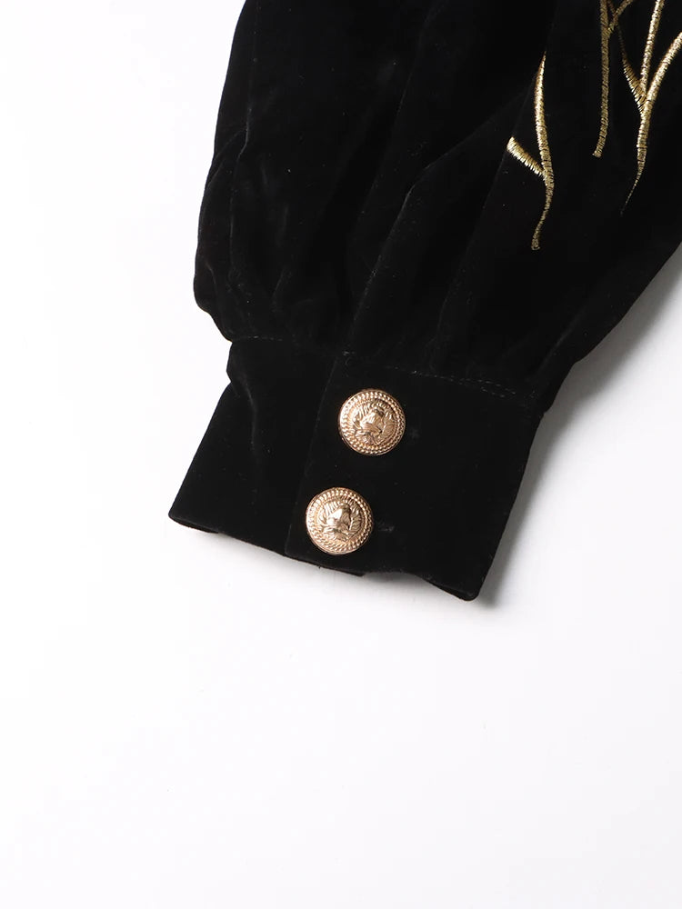 Black Embroidery Mini Dress with Lantern Sleeve