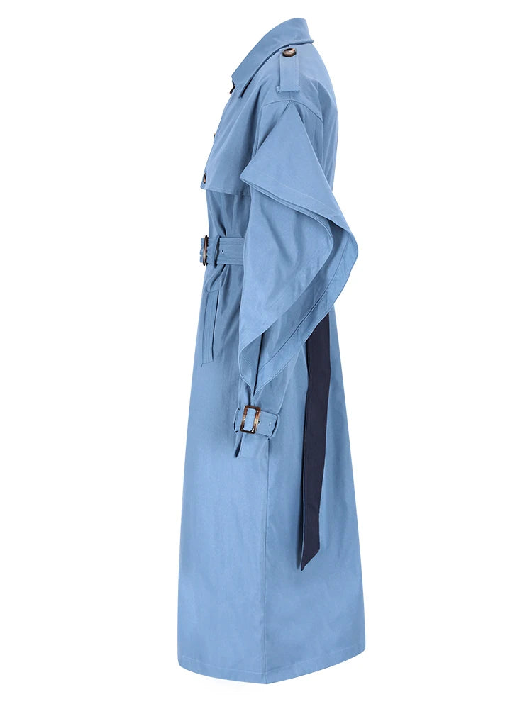 Blue Color-block Trench Coat
