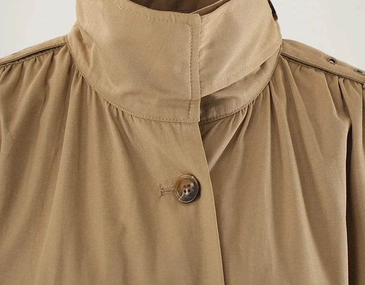 Pleated Belted Trench with Stand Collar