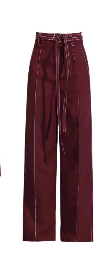 Burgundy Two Piece Set (Belted Blazer with Pants)