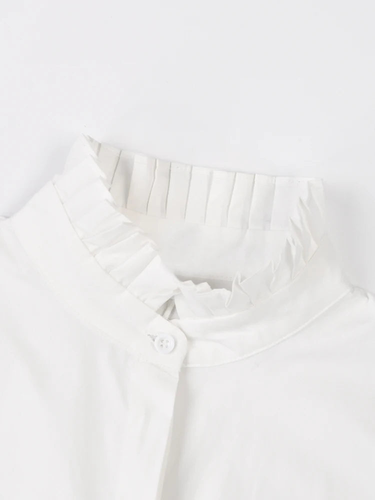 UNUSUAL White Ruffles Pleated Blouse