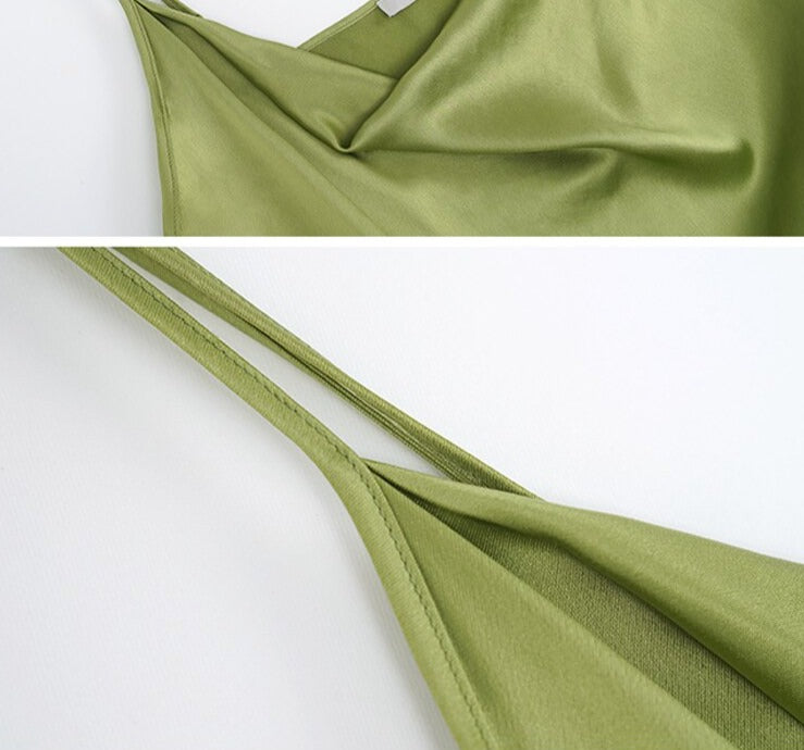 Summer Green Satin Maxi Dress- Ready to Ship