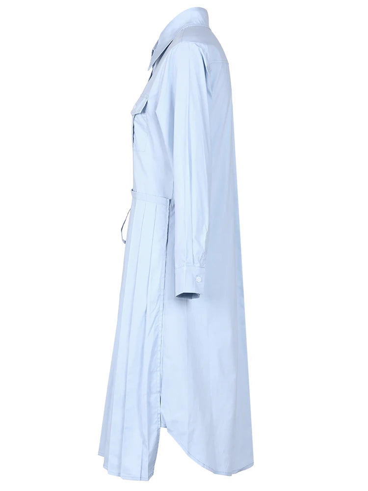 Blue Pleated UNUSUAL Shirt Midi Dress