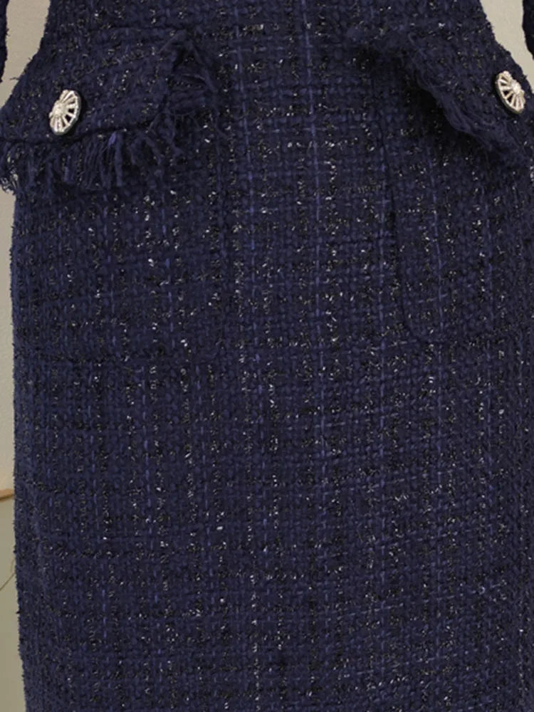 Bownot Tweed Dress with Puff Sleeve- Ready to Ship