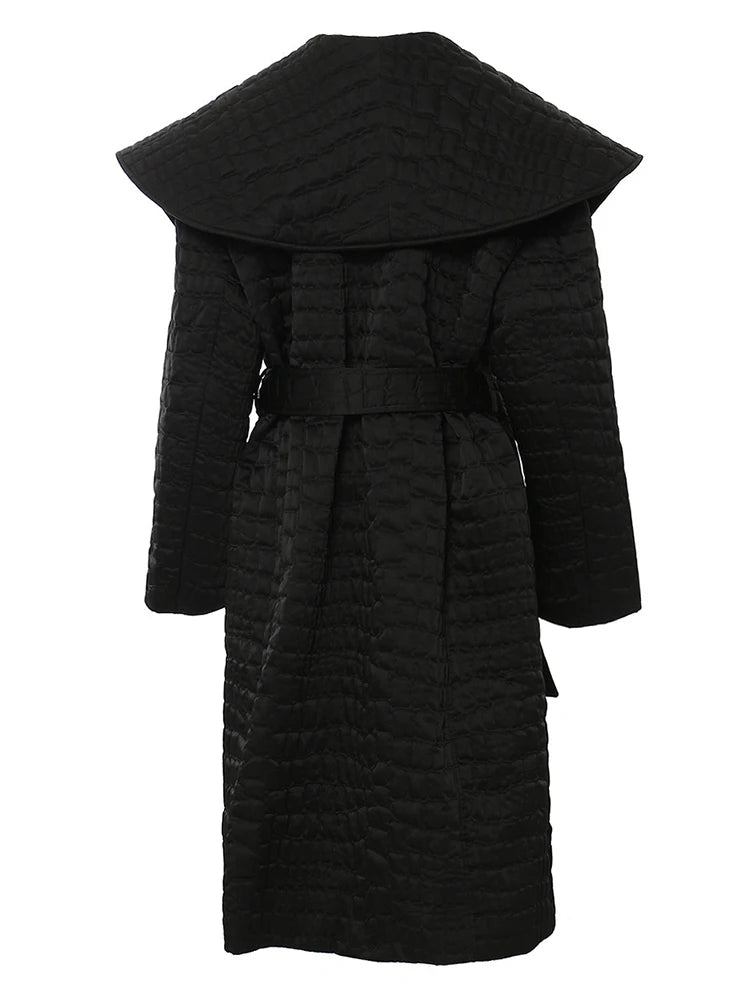 Black Big Size Belted Warm Cotton-padded Coat