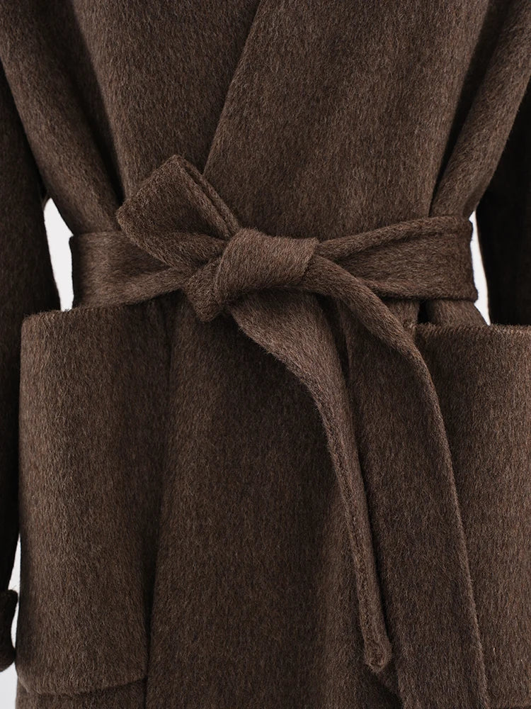 Belted Long Thick Woolen Coat